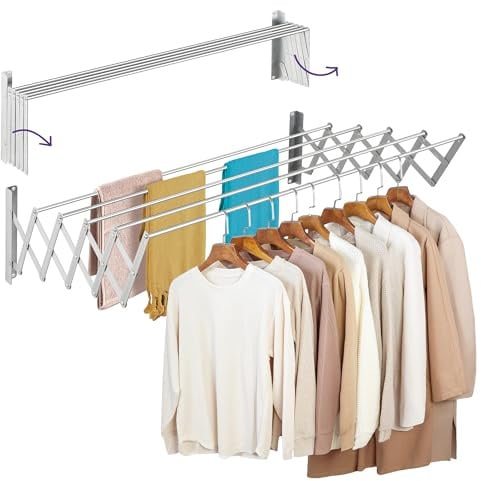 Altaudia Wandtrockner Ausziehbar 120cm Antioxidans – Unsichtbar und Klappbar mit 6 Aluminiumstangen, Ausziehbar 9.5–60 cm, Wandmontage innen Oder Außen, Einfache Montage, Sichtbar