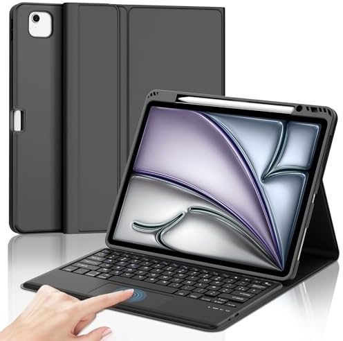 Coque Clavier pour iPad Air 13 Pouces M4 2026/M3 2025/M2 2024/Air 6/ Air 7 | Pavé tactile, Étui Keyboard Touchpad Détachable Bluetooth sans Fil, AZERTY Français avec Porte Crayon, Noir