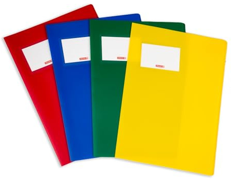 Brunnen FACT Hefthüllen A4 - Robuste Heftumschläge aus stabilem Kunststoff mit auswechselbarem Namensschild - Heftschoner Set farbig sortiert (4er Set)