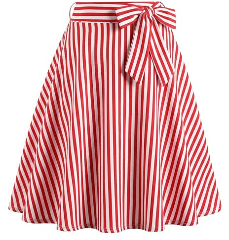 WERFORU Gonna midi da donna anni '50, a pois, rockabilly, vintage, linea ad A, gonna a pieghe con cintura