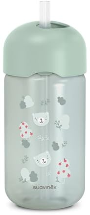 Suavinex, Tasse Apprentissage Bébé, Gourde Paille Enfant, Gobelet Bébé avec Paille en Silicone Flexible, Résiste à la Morsure, Anti-goutte, Apte Lave-vaisselle, +18 Mois, 340 ml, Wild&Free Vert