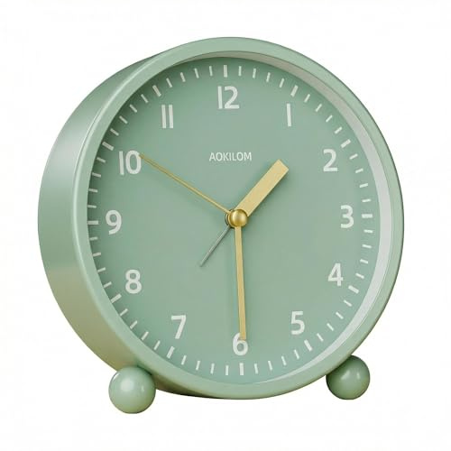 QIANSSE Silent Analogue Alarm Clock with Night Light, Battery Operated