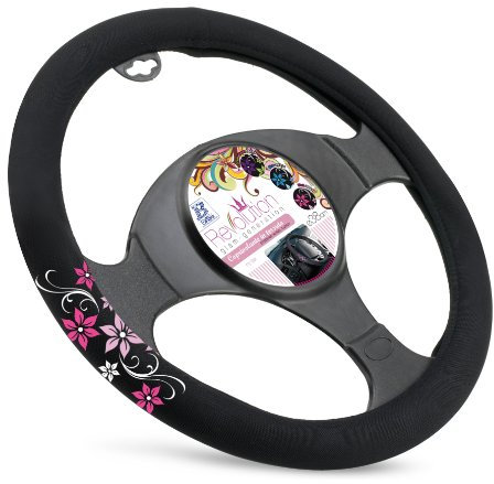 Bottari 29210 Bottari 29210: Lenkradbezug My Star, schwarz mit pinken Blumen. Ø: 38 cm.