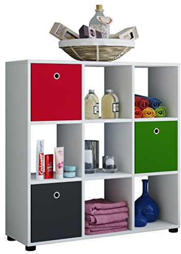 VCM Holz Badregal | Badschrank | Maße: H. 93 x B. 90 x T. 30 cm | Raumteiler - Benos-3x3 Fach