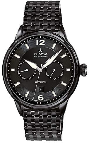 Dugena Herren-Armbanduhr 7090305 Kappa Kalender, Automatik, Vollkalender, schwarzes Zifferblatt, Edelstahlgehäuse, Saphirglas, Edelstahlarmband, Doppelfaltdrückerschließe, 5 bar