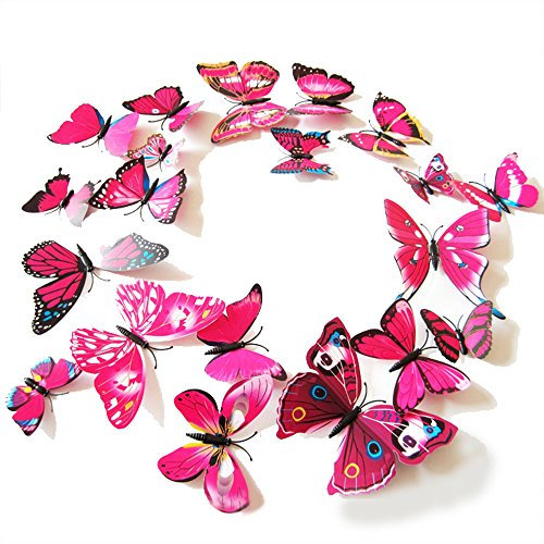 Oblique Unique 3D Schmetterlinge Blumen 12er Set Dekoration Wandtattoo (Alive (pink))