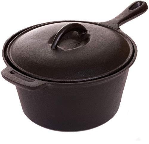 Cajun Cookware 2-Quart Seasoned Cast Iron Sauce Pot, GL10491AS - Includes Lid, 5 lbs