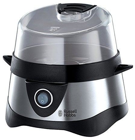 Russell Hobbs Cuoci Uova - Da 1 a 7 Uova Sode o 3 Uova al Vapore - Acciaio Inox, Inserto per Cottura a Vapore, Spegnimento Automatico, Segnale Acustico, No BPA, 14048-56