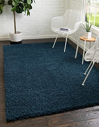 Unique Loom Solo Solid Shag Kollektion Moderner Plüsch-Hochflor Teppich, Marineblau, 152 x 244 cm