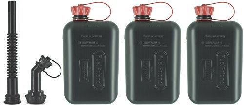 FuelFriend®-BIG max. 2,0 Liter - Benzinkanister Mini-Reservekanister mit UN-Zulassung - im Dreierpack + Auslaufrohr-Set
