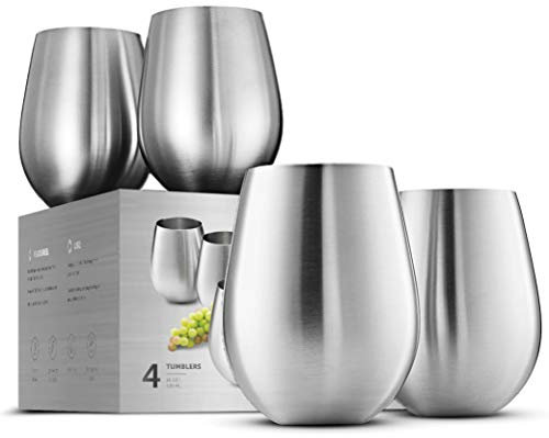 Premium Stainless Steel Wine Glasses Set of 4-532 ml. Exquisite Large Red Wine Tumblers - Shatterproof and Unbreakable Wine Glasses, Perfect Wine Cups for Home, Outdoors, Picnic & Christmas Gifting