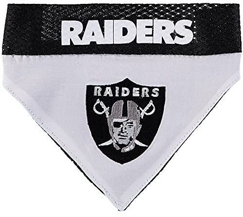 Pets First NFL DOG BANDANA - OAKLAND RAIDERS REVERSIBLE PET BANDANA. 2 Sided Sports Bandana with a PREMIUM Embroidery TEAM LOGO, Small/Medium. - 2 Sizes & 32 NFL Teams available