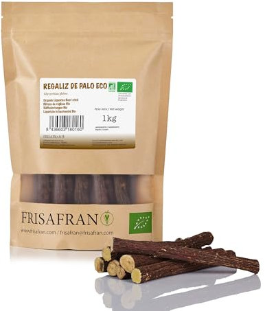 FRISAFRAN | Bâton de réglisse BIO 1kg | cultivé directement par Frisafran | De Espagne | Réglisse | Bâton-Reglisse | Bonbon | bâton de reglisse bois à macher