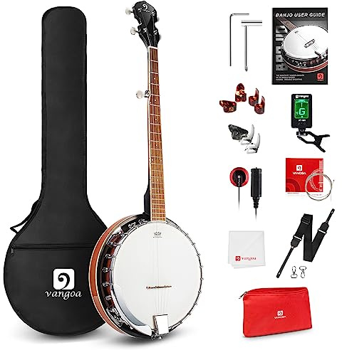 Vangoa Banjo 5 String Full Size Banjos Set with Resonator, Remo Head, Beginner Banjo Kit with Closed Back, Premium Accessories for Adults, Teenager