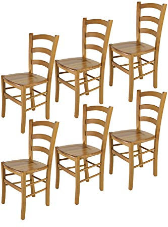 t m c s Tommychairs - 6er Set Stühle Venice für Küche und Esszimmer, Robuste Struktur aus lackiertem Buchenholz im Farbton Eichenholz und Sitzfläche aus Holz