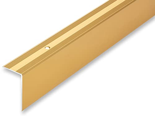 (19,58EUR/m) 30 x 52 x 1180 mm Treppenwinkel goldfarben gebohrt inkl. Montageset Treppenkantenprofil Treppenkante