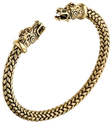 Wikinger Drachenkopf Armreif, AILUOR Einzigartiges Design Drachen Herren Armband Edelstahl Verdrehten Stahlkabel Armreif Keltischer Knoten Manschette - Elastische Verstellbare (Gold)