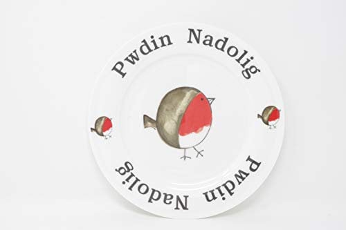 Welsh Pwdin 20389 Nadolig Assiette de service à pudding de Noël Robin Blanc Rouge 20,3 cm