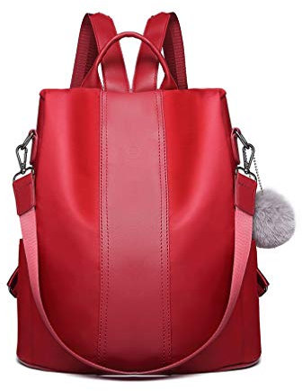 Miss Lulu Kleiner Rucksack für Damen, Diebstahlschutz, Nylon, für Damen, Kühlergrills, Reisen, Schwarz, Rot, Braun, Grau, Beige, rot, M, Tagesrucksack
