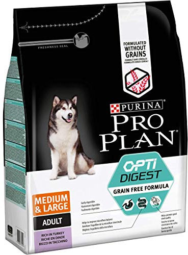 Pro Plan Grain Free Medium & Large Adult Sensitive Digestion, Hundefutter trocken, reich an Truthahn, 1er Pack (1 x 2,5 kg)