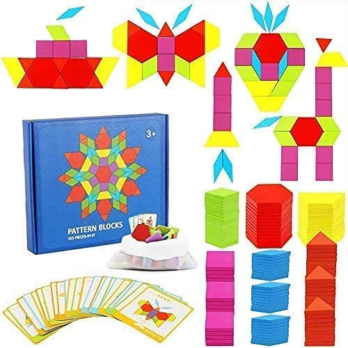 155 Stücke Tangram Puzzle Spielzeug Set Bunte Hölzerne Intelligenz Puzzle Board Kinder Vorschule Frühe Pädagogische Lernspielzeug mit 24 Stücke Bildkarten Aufbewahrungstasche für Jungen Mädchen