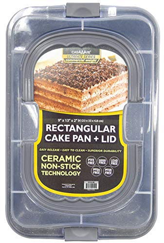 casaWare 9 x 13 x 2-inch Covered Rectangular Cake Pan with Wide Handles (Silver Granite)