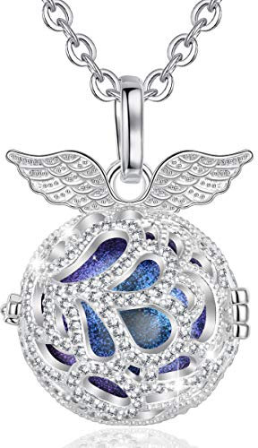 AEONSLOVE Collier Femme Collier Bola Grossesse pour Maman Pendentif Ailes d'ange avec Coffret Cadeau Joujou de Bébé, Cadeau de Noël Naissance Anniversaire, 114cm Chaîne