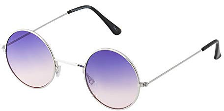 Ultra Monture Argentée avec Verres Violet À Rose Lunettes de Soleil Rondes UV400 pour Hommes et Femmes – Petite Lunettes Rondes Rétro Unisexes avec Charnières Confortables à Ressort