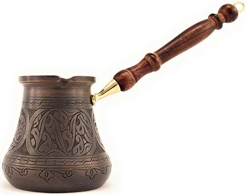 PCA-Serie (XXLarge-28fl.oz) – dickste massive Gravur, antikes Kupfer, türkisch, griechisch, arabisch, Kaffeekanne, strapazierfähig, mit Holzgriff, Herdplatte, Kaffeemaschine, Jazzve Cezve Ibrik Briki