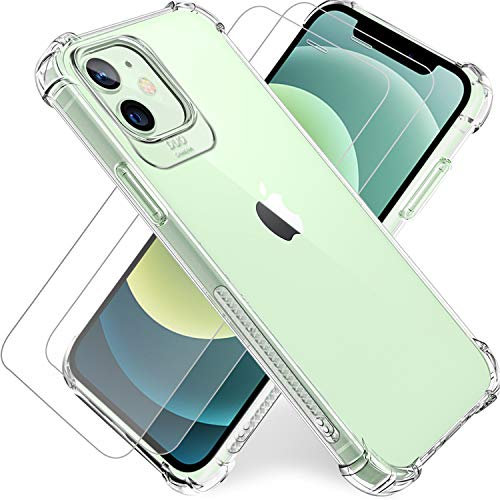 Coque pour Iphone 12/12 Pro,Coque Transparente Iphone 12/12 Pro + Verre Trempé /Film Protection écran 2Pack,Souple TPU Silicone Housse Etui-Shock-Absorption Case Cover pour Iphone12/Iphone 12Pro 6.1”