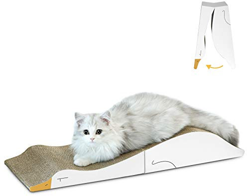 ComSaf Kratzmatte aus Pappe in Entenform, wellenförmiges Kratzbett für Wohnungskatzen, Katzen, Kätzchen, Schutz für Möbel, wendbar, faltbar