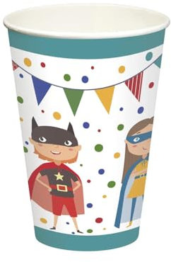 PAPSTAR Trinkbecher, Pappe 0,2 l Ø 7 cm, 9,7 cm Superhero 88650 Pappbecher Einwegbecher Superheld, 10 Stück