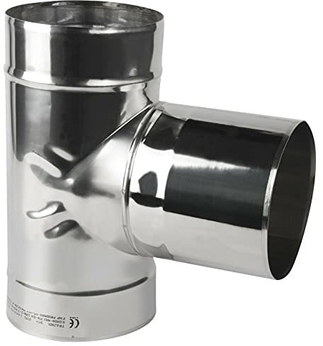 swettews Edelstahl Rauchrohr Ofenrohr Abgasrohre Kaminaufsatz Ofenknie Rosette Regenhut Rohr Bogen T-Stück Kaminhaube Grundplatte (DN 120 mm, T-Stück)