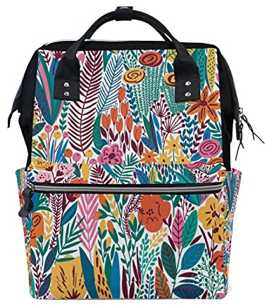 LDIYEU Bunte Blumenblätter Wickeltasche Reiserucksack Grosse Kapazität Schulter Mom Taschen für Reisen im Freien
