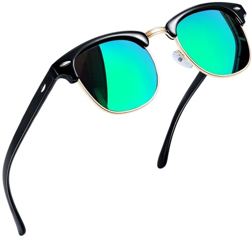 Joopin Halbrahmen Sonnenbrille Damen Verspiegelte Grün und Vintage Sonnenbrille Herren Polarisiert und Retro UV400 Brille (Grün Verspiegelte)