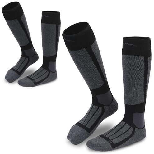gipfelsport Skisocken für Kinder, Herren und Damen - Dicke Socken aus Merinowolle, warme Merino Snowboardsocken, 2x Paar Skistrümpfe, Anthrazit, Größe 42-44