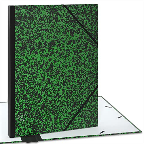 ACROPAQ Carton à dessin A3-34 x 45 cm, Avec fermeture élastique, Dos extensible pour plus d'espace - Vert/Noir