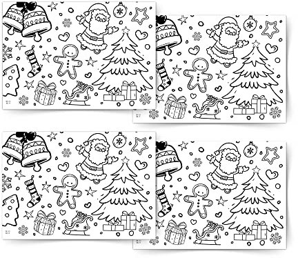 Kreativpaket Weihnachten, 4 x Ausmal-Tischdecke mit Weihnachtsmotiven aus Papier, Papier-Tischdecke, Ausmalen Weihnachtenbilder, Geschenkidee Kinder, Mal Mich Bunt