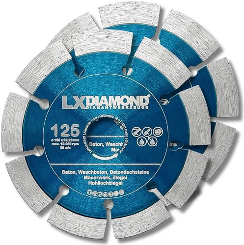 LXDIAMOND 2x Diamant-Trennscheibe 125mm x 22,23mm für Beton Stein Mauerwerk - passend für Winkelschleifer Schlitzfräse Mauernutfräse - 12mm Segment - Diamantscheibe 125 mm - in Profi Qualität