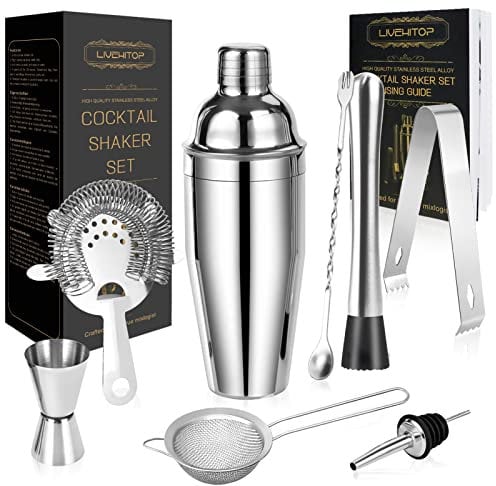 LIVEHITOP Cocktail Set, Edelstahl Coktailmixset Cocktailset, Professionelles Barkeeper Kit mit 750ML Shaker Rezeptbuch, Geschenk für Heim, Party, Bar