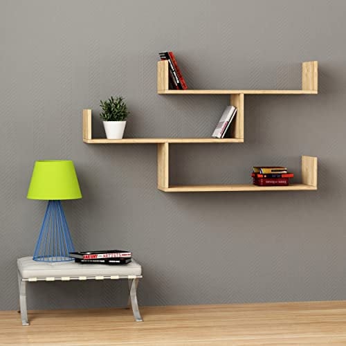 Hocuspicus Hocus Picus | Wandregal mit 3 Ebenen | Modernes Holz-Bücherregal für Wohnzimmer, Schlafzimmer, Büro | 120x23x66 cm Eiche