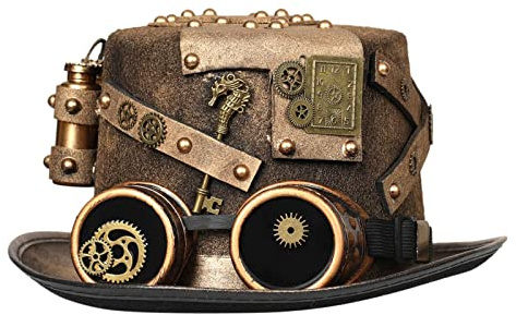 harayaa Unisex Männer Frauen Steampunk Zylinder, Handgefertigte Leistung Bowler Hut Bühne Vintage mit Getriebe Kopfbedeckung für Punk Cosplay Dekor, 58cm-59cm