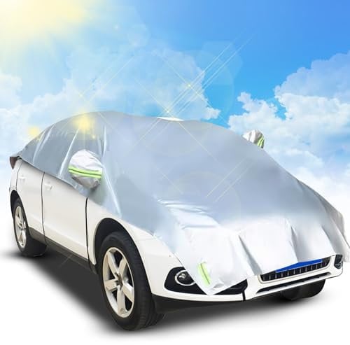Half Car Cover Waterproof Ninonly Universal Car Top Cover Sun Protection Breathable Sun Rain Dust All Weather Half Half Cover Uv Protector for Side/rear Window,windshield L(for SUVs Up to 4.5-5M)