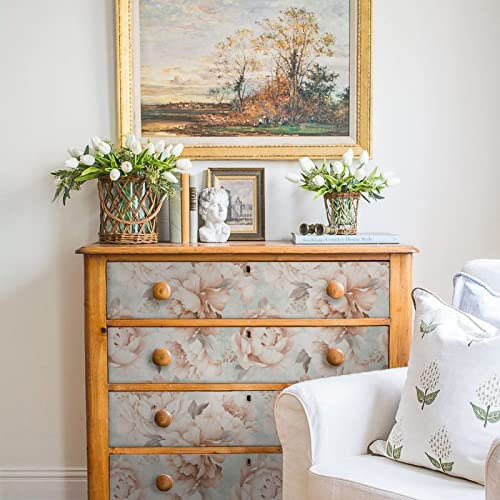 Self Adhesive Wallpaper Duck Egg Blue Peony Peel and Stick Wallpaper Non Woven Bathroom Wallpaper Bedroom Sticky Back Plastic Kitchen Brick Wallpaper Art Deco Wallpaper 40x250cm/1 Pcs
