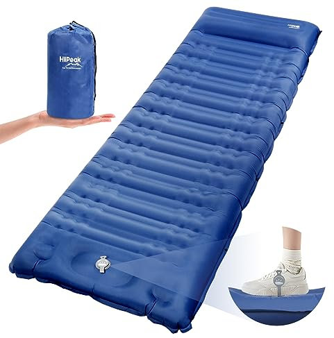 HiiPeak Sleeping Pad - Ultralight Inflatable Sleeping Mat with Built-in Foot Pump & Pillow, Compact Waterproof Camping Air Mattress for Camping, Backpacking, Hiking, Tent Trap Traveling (Navy Blue)