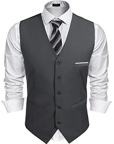 COOFANDY Anzugweste für Herren Western Weste Slim Fit Smoking Frack Herrenweste Herrenanzug Business Hochzeit Retro Elegant Vest(Dunkel grau,L)