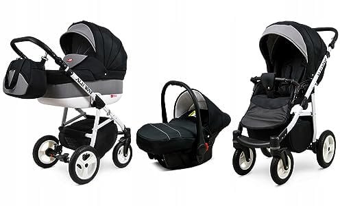 BabyLux® Bambimo Kinderwagen Set 3 in 1 - Alu Way - incl. Babywanne, Buggy Sportsitz, Auto-Babyschale - Autositz - Kinderwagenset - Kombikinderwagen mit Wickeltasche, Regenschutz usw.