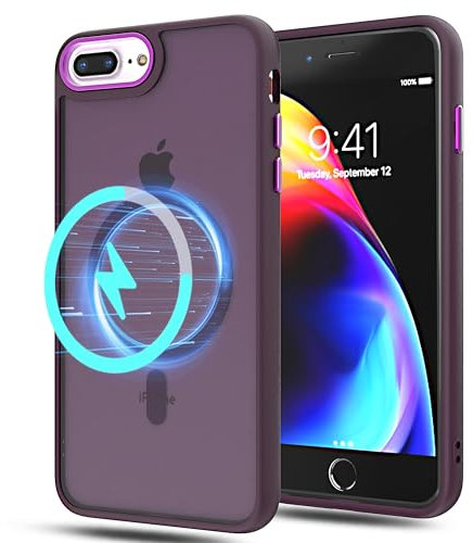 YmhxcY for iPhone SE 2022 & 2020 Case, iPhone 8 Case, Frosted Translucent Back Phone Cover, wireless charging Magnetic case,Military Grade Drop Protection,for iPhone SE 2020(Dark Purple)