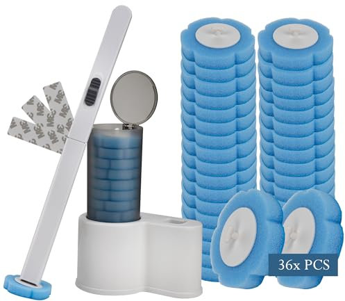 Indeka Home Disposable Toilet Brush - Toilet Cleaning Brush & Holder with 36 Replaceable Toilet Wand Heads - Hygienic Disposable Toilet Cleaning System for Bathroom.