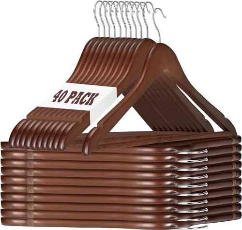 HOUSE DAY Kleiderbügel Holz Walnuss Kleiderbügel Jackenbügel Anzugbügel | 40 Stück Stabil Holz Kleiderbügel Drehbar Jackenbügel Anzugbügel Breit 44,5cm aus Naturholz